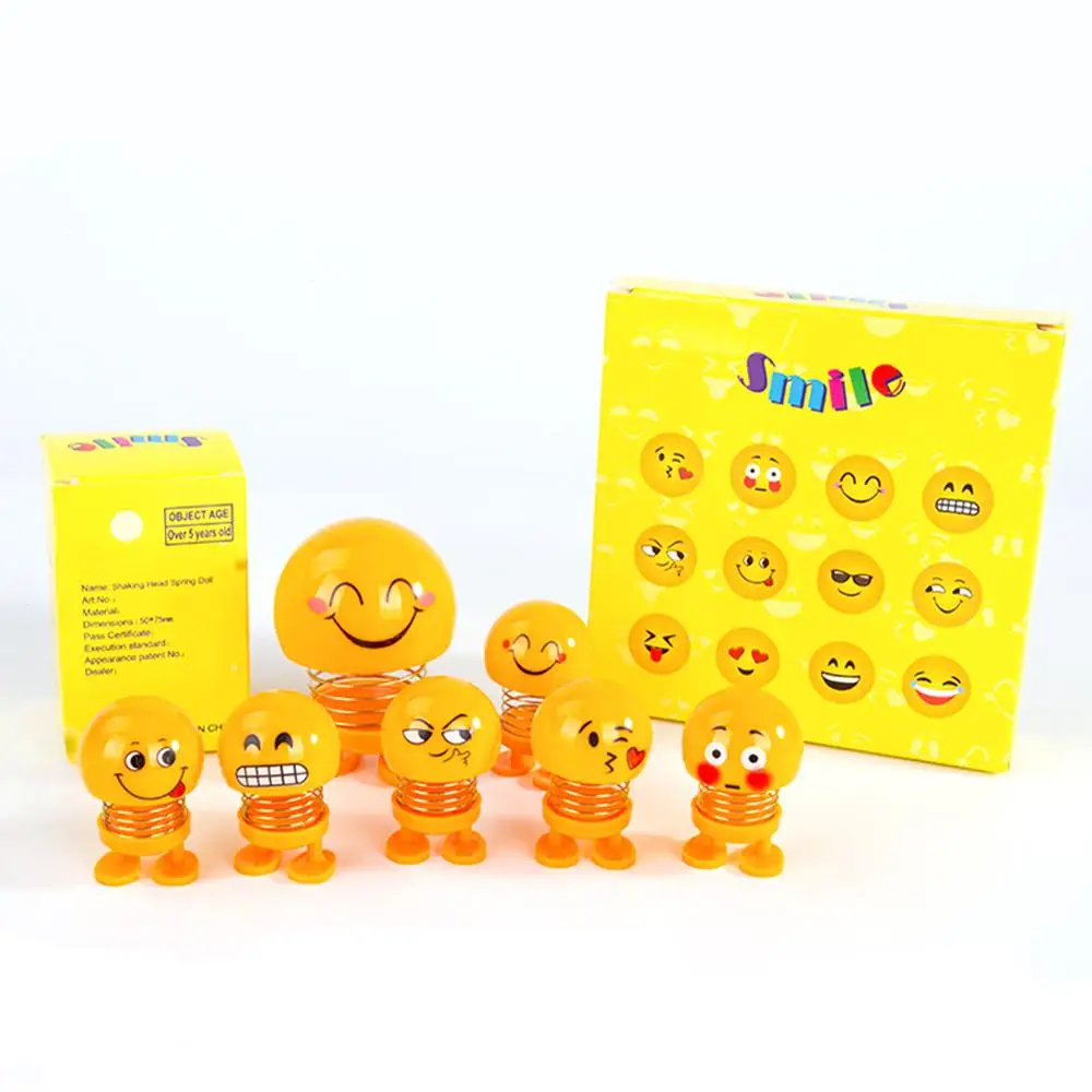 

Multi-use 6 Pcs/Set Cute Emoji Mini Shaking Head Dolls Funny Smile Face Springs Dancing Toys Car Home Decor Auto Ornaments