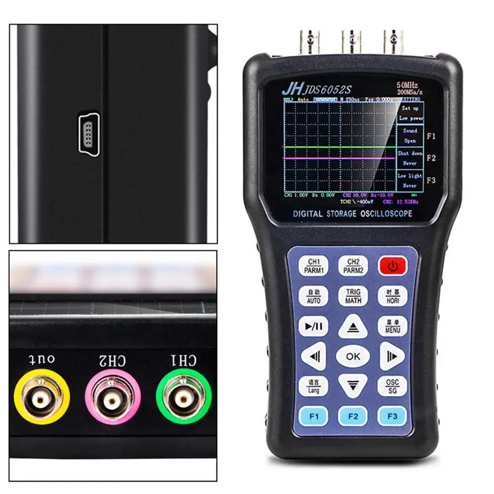 

2020 Portable Oscilloscope Digital Signal Function Generator JDS6052S 2CH 50M 200MSa/S 5 Languages Signal Generator