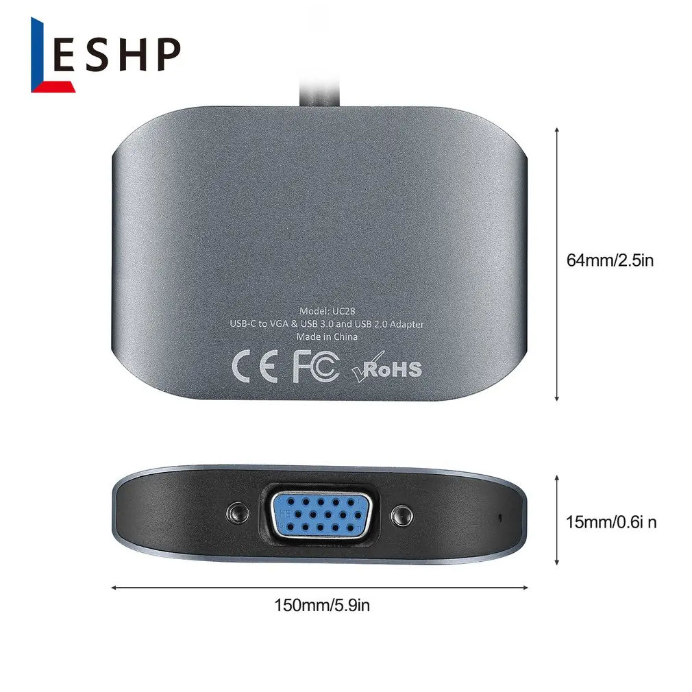 USB-C к USB 3,0 и USB 2,0 и VGA конвертер кабель адаптер алюминиевый сплав type-C концентратор адаптер для устройств type-C UC28