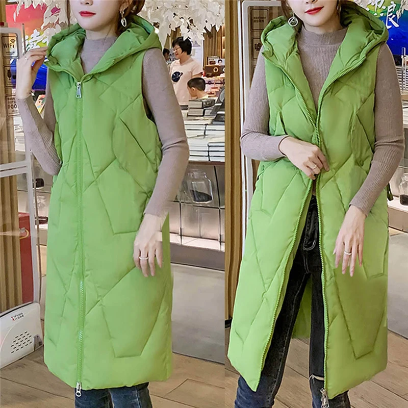 CHAMSGEND Winter Vest Women Waistcoat 2019 New Female Sleeveless Vest Jacket Hooded Warm Long Thicken Coat Colete Feminino 923