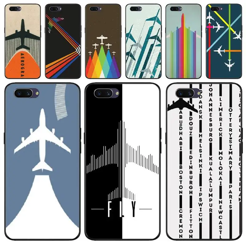 

LJHYDFCNB Airplane patterned Soft black Phone Case For OPPO F5 F9 F3 F11 pro A92020 K1 A77 RENO A52020