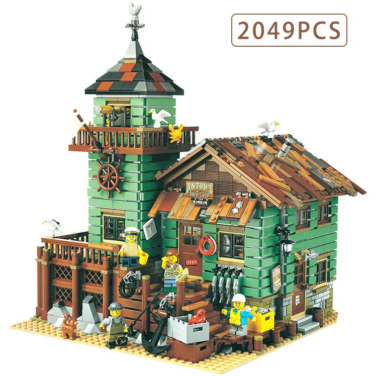 

2049PCS The Old Fishing Store City Creator Street View MOC Model Building Blocks Compatible Boy Birthday Gift