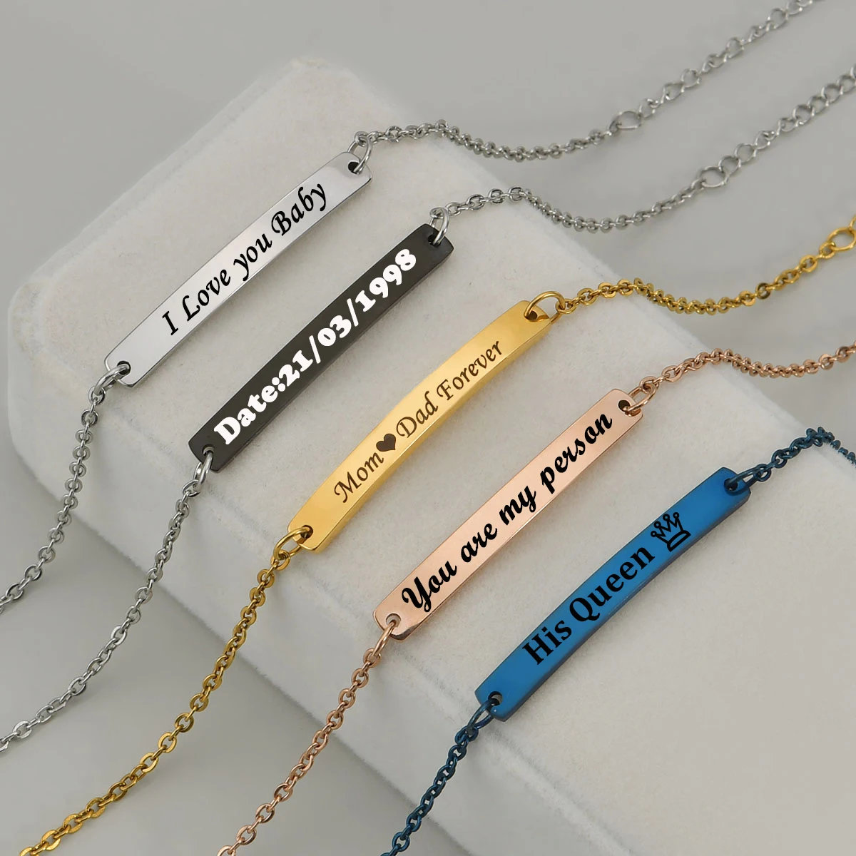 

Acheerup Customized Engrave Name Date Bar Bracelets for Women Stainless Steel Adjustable Chain Bracelet Jewelry Christmas Gift