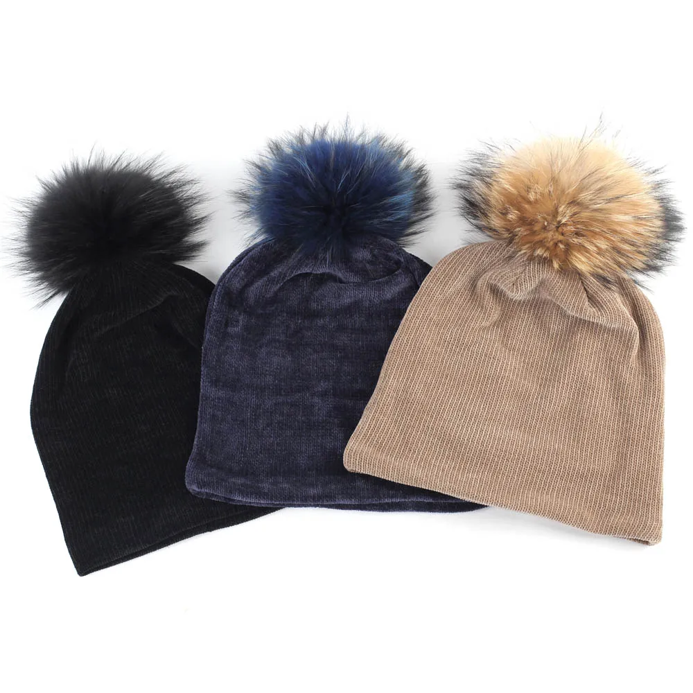 

Geebro Women's Soft Beanies With Raccoon Pompom Hats Ladies Ribbed Slouchy Caps Female Casual Double Layer Skullies Hats Bonnet