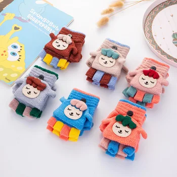 

Winter Children Wool Keep Warm Renovate Glove Men And Women Baby Cartoon Originality Knitting Half Finger Package Finger Glove