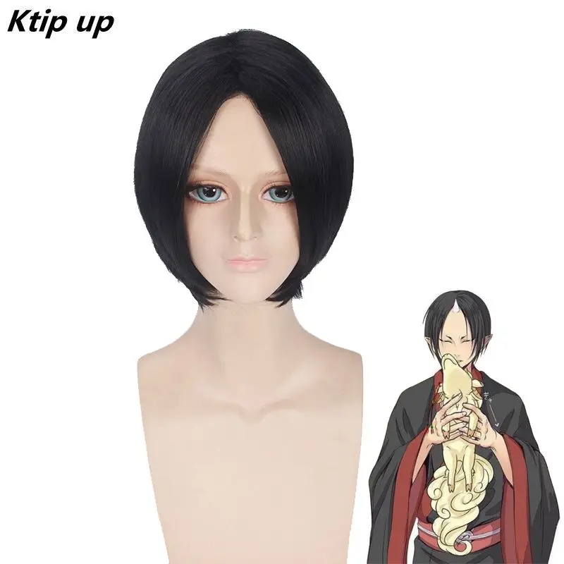 

Ktip Up 35cm Anime Hoozuki No Reitetsu HOZUKI Short Black Wig Cosplay Costume Nana Middle Part Synthetic Hair Wigs For Men