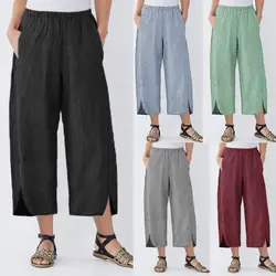 JAYCOSIN 2019 весенние женские хлопковые льняные мешковатые длинные штаны Винтажные эластичные брюки-карандаш с эластичной резинкой на талии