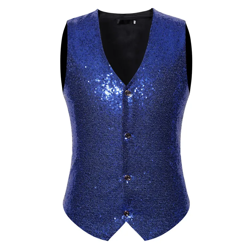 royal blue Мужской Королевский синий костюм с блестками жилет Chaleco Hombre Приталенный жилет без рукавов жилет мужская одежда для певцов - Цвет: royal blue