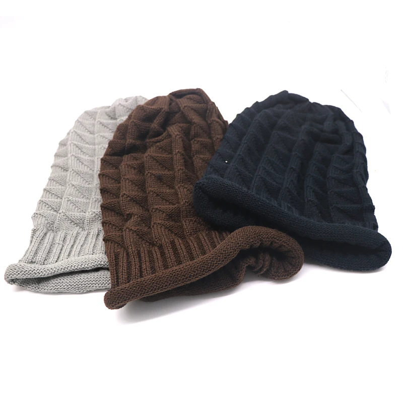 Зимняя шапка унисекс, вязанная шапка Skullies Beanies, одноцветная Женская модная повседневная Уличная Лыжная шапка, теплая хип-хоп шапочки, громоздкая
