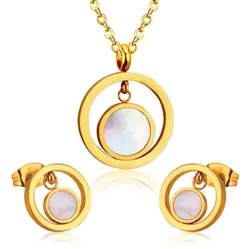

LUXUKISSKIDS Shell Pendant Necklace Small Stud Earring Jewelry Set Gold Dubai Wedding African Stainless Steel Jewelry Sets