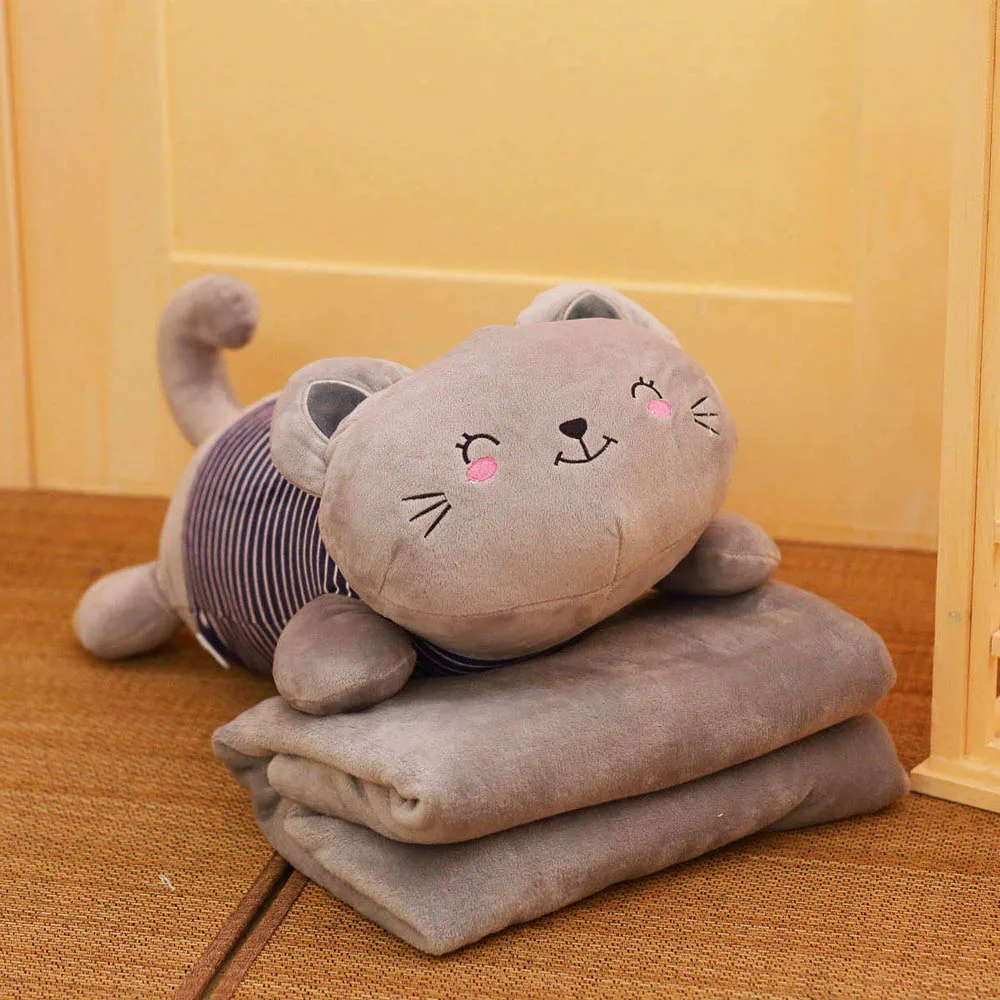 Большой кот плюшевая кукла игрушка котенок кошка мягкие животные кукла мягкая подушка с игрушки-одеяла для детей детские подарки на день рождения - Цвет: Gray-02
