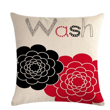 

Linen Cushion Cover Decorative Nordic Style Pillowcase Letter Flower Pattern 45*45 Cm Plant Green Leaf Pillow Case For Office