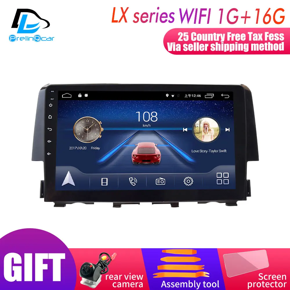 LX player 1G16G 4G Lte Android 9,0 gps Мультимедийная навигационная система для Honda Civic- лет автомобильный dvd-плеер Подушка монитор подголовник радио - Цвет: LX player 1G16G