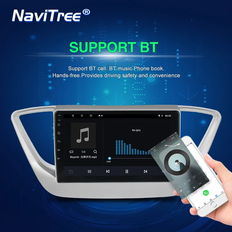 NaviTree 9inch IPS 2.5D Android 9.0 Car Radio Multimedia For HYUNDAI Solaris Verna Accent gps SWC wifi