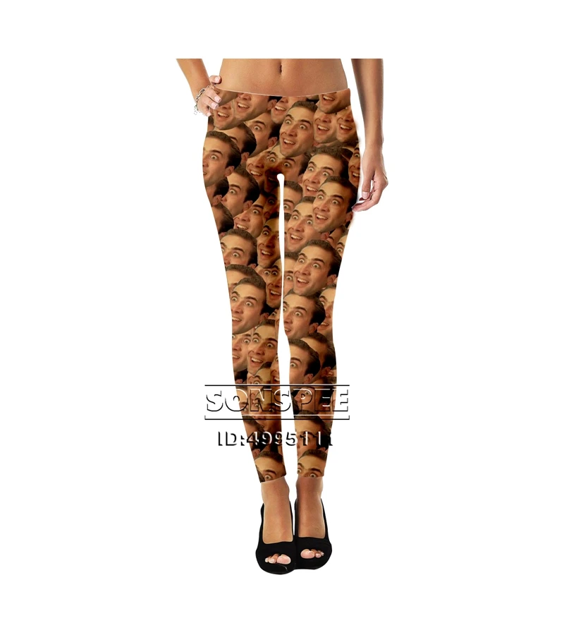 SONSPEE 3D Printed Funny Actor Nicolas Cage Women Ladies Girls Mid-waist leggings Sexy Fashion Ankle Pants Streetwear A1076