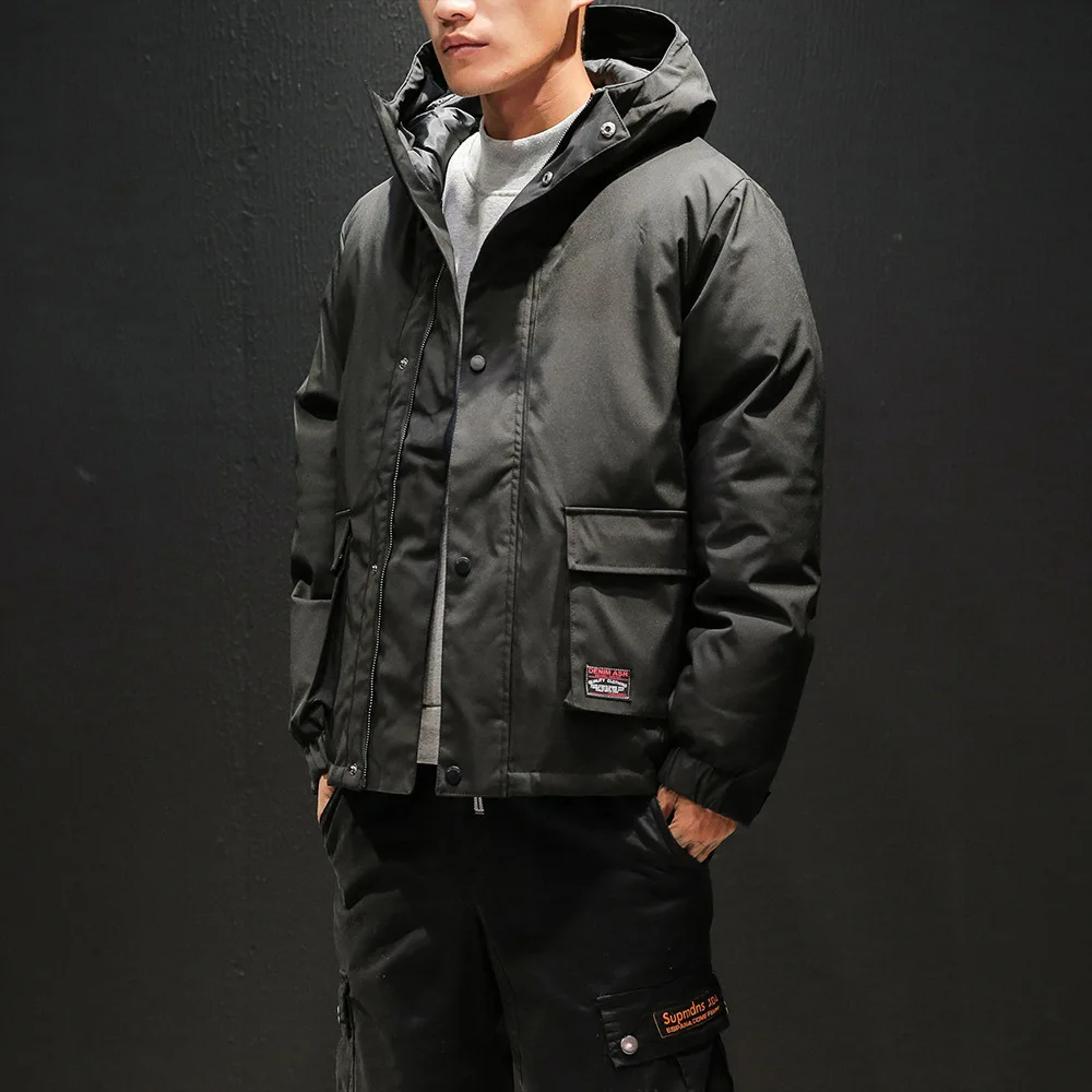 Japanese-style Winter New Style Men Army Green Hooded Cotton-padded Clothes Dimensional Patch Pocket Large Size Loose Thick Warm