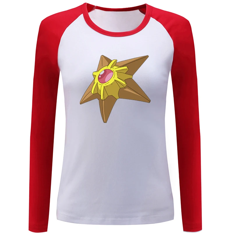 Cartoon Pokemon Alakazam Mr. Mime Staryu Tauros Womens Ladies Printing Graphic Tee Long Sleeve Cotton Christmas Gift | Женская одежда