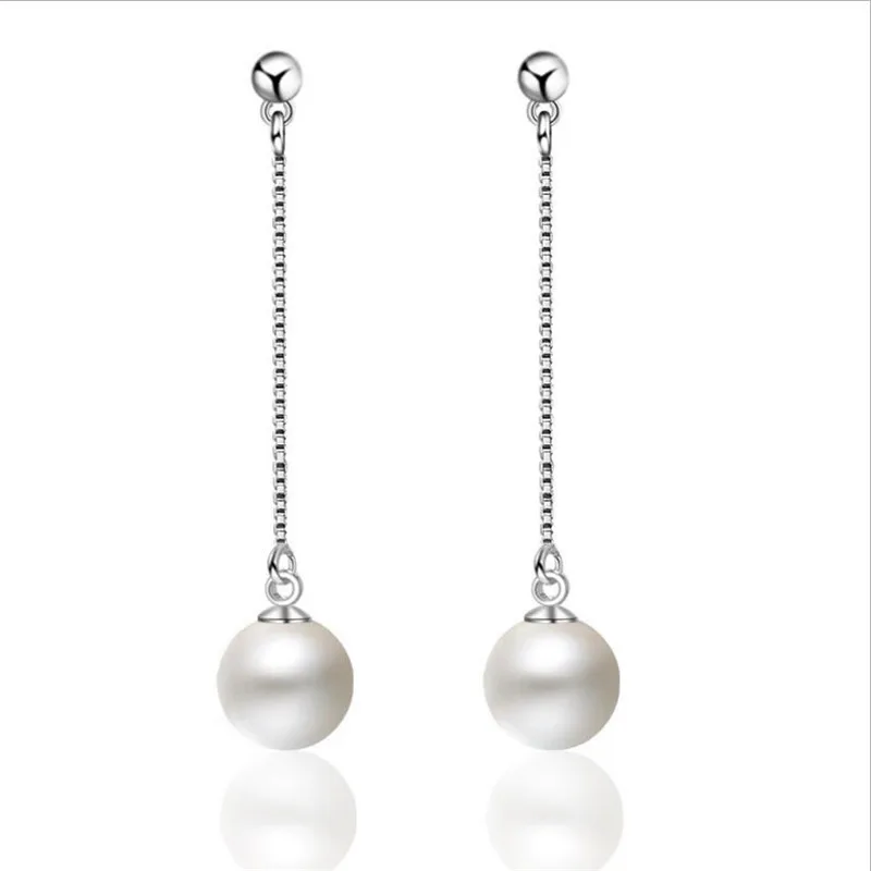 

Trendy 925 Sterling Silver Earrings For Women Jewelry Fashion Pearl Long Tassel Earring Female Party Accessories Girls Ear Line