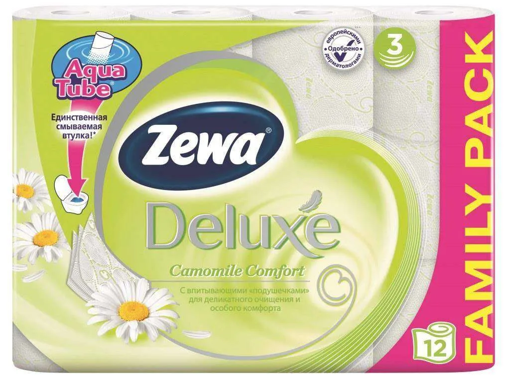 Туалетная бумага «Ромашка» Zewa Deluxe, 3 слоя, 12 рулонов