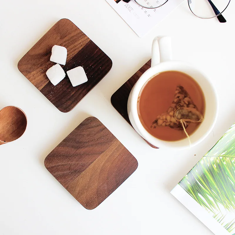 

1PC 8.8cm Black Walnut Wood Coaster Retro Insulation Cup Mat Household Square Round Coaster Drop Shipping