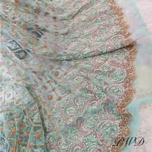 Мятно-зеленая 3D вышитая бисером кружевная ткань Африканская вышитая бисером кружевная ткань свадебная Тюлевая сетчатая кружевная ткань для свадебной вечеринки