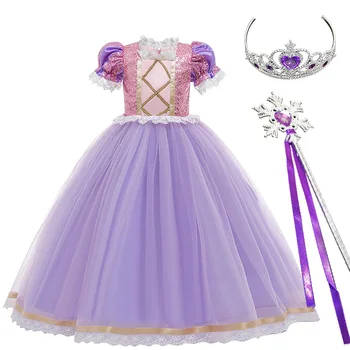 

Summer Children Girl Clothing For Girl Cosplay Rapunzel Princess Dress Kids Mesh Birthday Party Cinderella Elsa Vestidos Costume