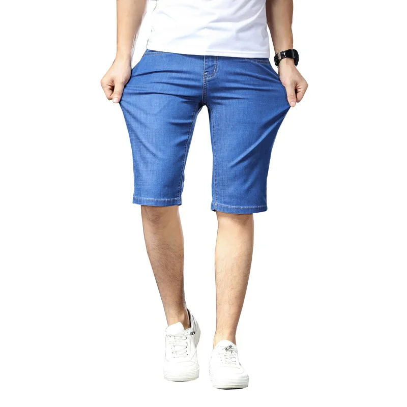 men's Casual denim shorts Extra large size men's Breathable elastic waist knee length summer compression shorts men plus size