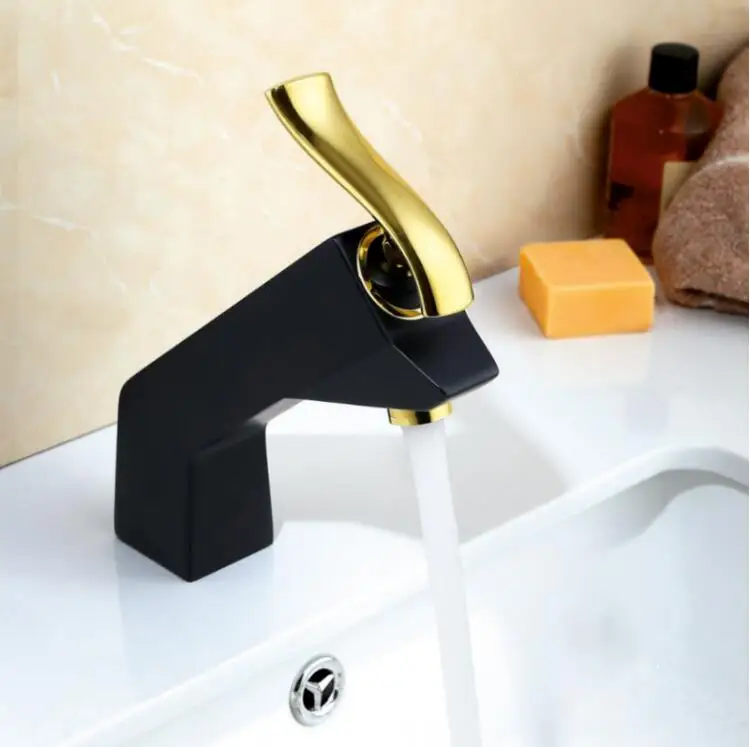 gold and black Vidric New arrival unique design brass chrome white baking finished bathroom single lever hot and cold basin faucet - Цвет: gold and black