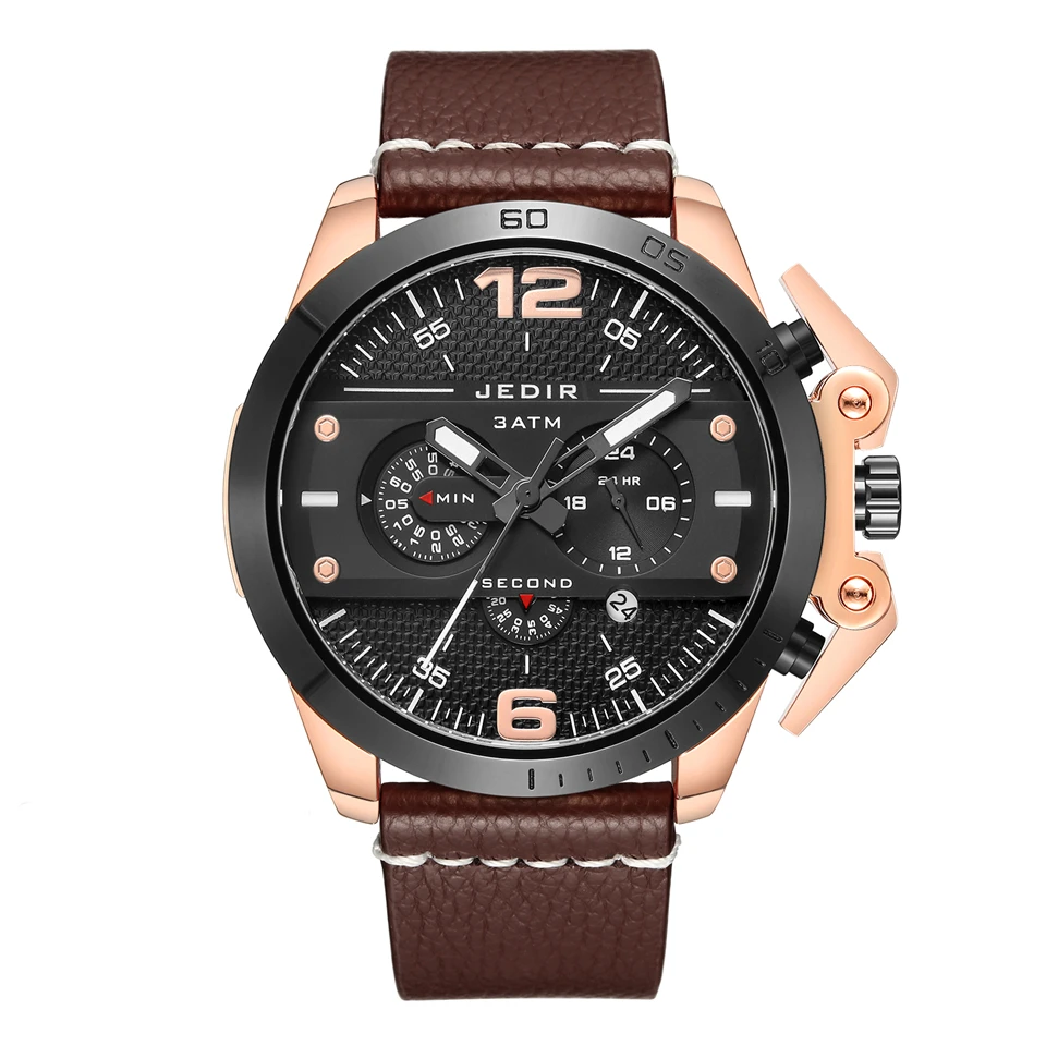 Large Dial Personality Men's Quartz Chronograph Watches Blue Leather Strap Fashion Sports Watches Male Clock Relogio Masculino