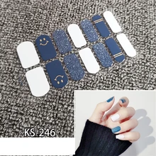 1 blatt Lächeln Voller Nagel Aufkleber Nail art Polnischen Wraps Streifen Glitter Pulver Klebstoff Aufkleber DIY Falsche Nagel Design Maniküre(China)