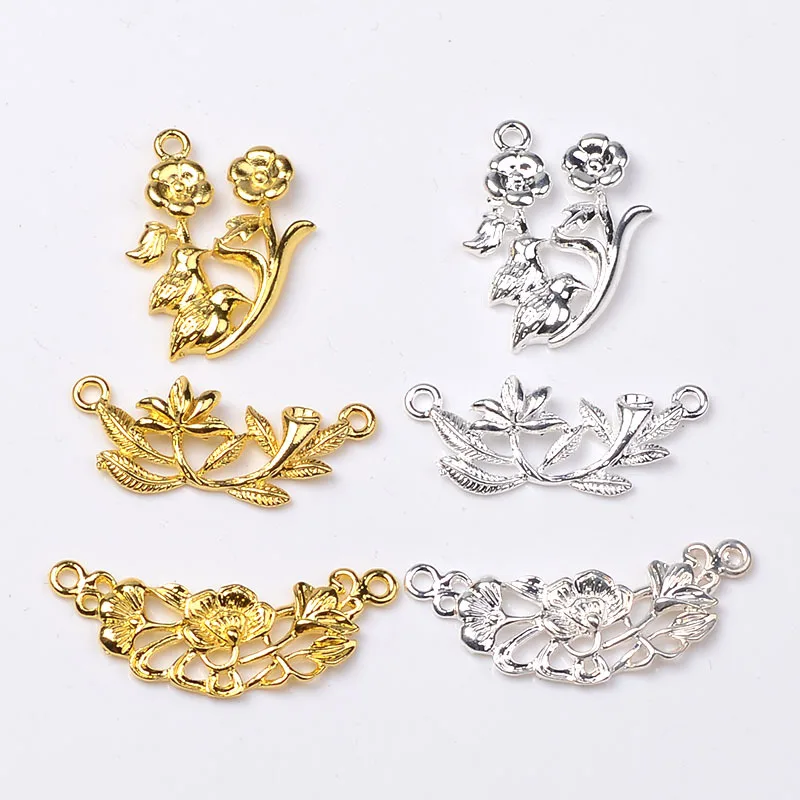 

10PCS Fashion Metal Alloy Gold Silver KC Gold Flower Branch Connectors Charm DIY Findings For Jewelry Making