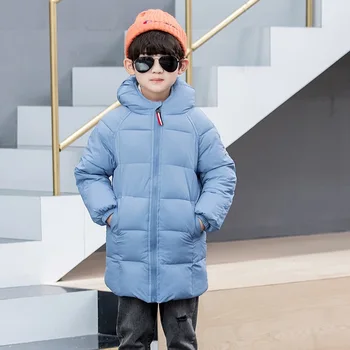 

Winter mid-length children's hooded down jacket to keep warm and thicken boys and girls' cotton jackets Korean casual fashion