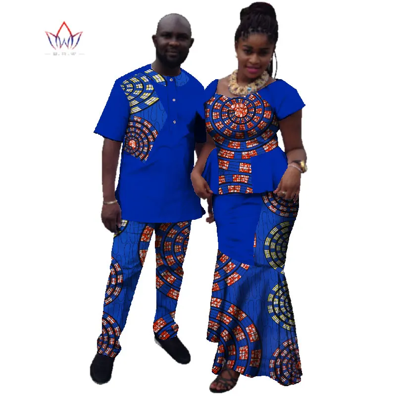 Летняя пара африканская одежда традиционная африканская одежда для женщин и мужчин Bazin Riche Dashiki Женский комплект с юбкой мужские костюмы WYQ10 - Цвет: 18