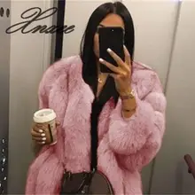 Женское меховое пальто из лисы, зимнее серое, 5XL, розовое пальто из меха лисы, теплое плюшевое пальто, брендовая Меховая куртка, женская утепленная верхняя одежда из искусственного меха