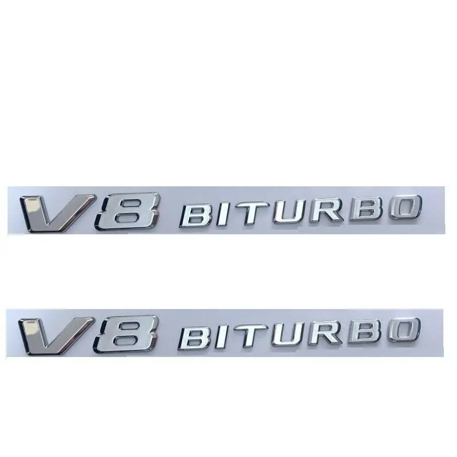 1 пара хромированных плоских букв для V8 BITURBO крыла эмблемы значки для Mercedes - Цвет: shiny silver