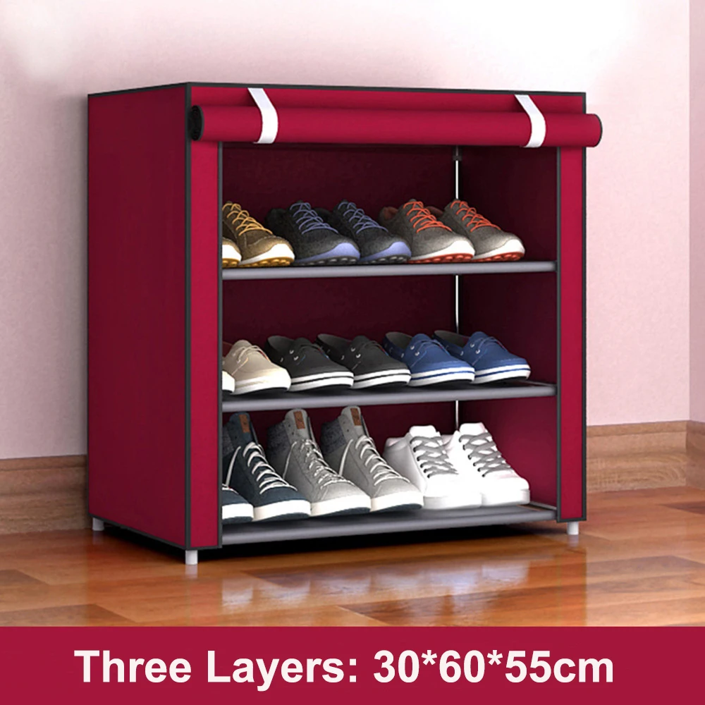 Burgundy 3 Layers 4/5/7 слоев пыле полка для обуви Большой нетканый материал обуви стойки Органайзер для хранения обуви домашняя обувь держатель стойки Шкаф с полками - Цвет: Burgundy 3 Layers