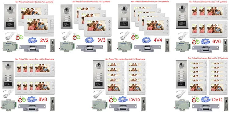 Мульти квартиры видеофон Rfid карты камера от 2 до 6 кнопок проводной видеодомофон 7 дюймов монитор с Eectric дверной замок