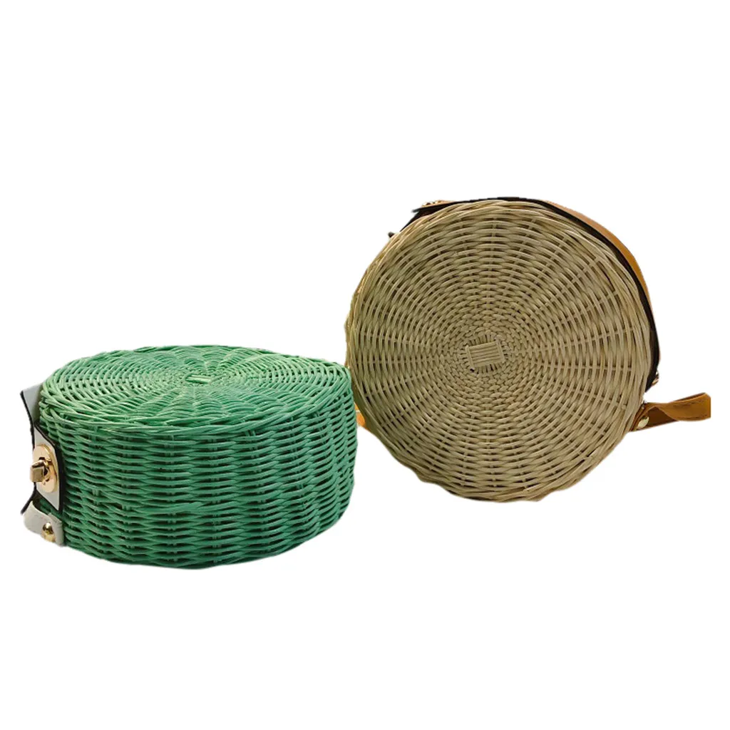 Соломенная Сумка через плечо, круглая сумка из ротанга для женщин, соломенная сумка ручной работы, пляжная сумка на плечо, Bolsos De Paja Verano#15