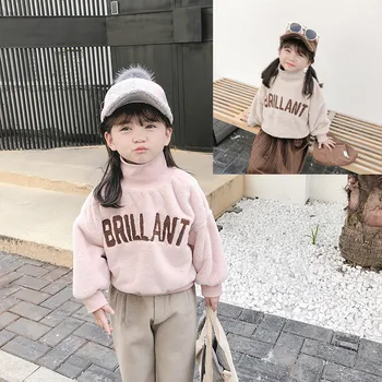 

Autumn And Winter New Style Rabbit Plush Lettered Versatile Warm High Collar Hoodie Pullover Base Shirt S