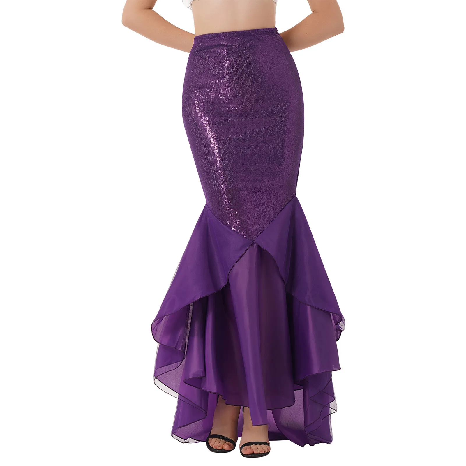 thumbnail image 1 of Faldas de cola de sirena con lentejuelas para mujer, para cosplay, fiesta, disfraces, Halloween, faldas largas de princesa, 1 of 5