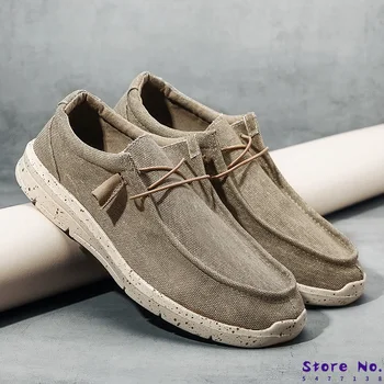 

New Casual Canvas Driving Shoes Men Slip-On Lazy Size14 Ultralight Shoes Mens Designer Fashion Soft Loafers Leisure Mens Shoes