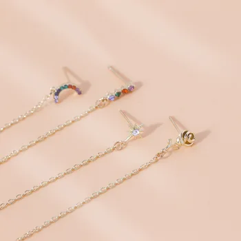

4Pcs/Set Boho Rhinestone Rainbow Stars Flowers Chain Stud Earrings for Women Earring Set 2020 Fashion Party Jewelry Accessories