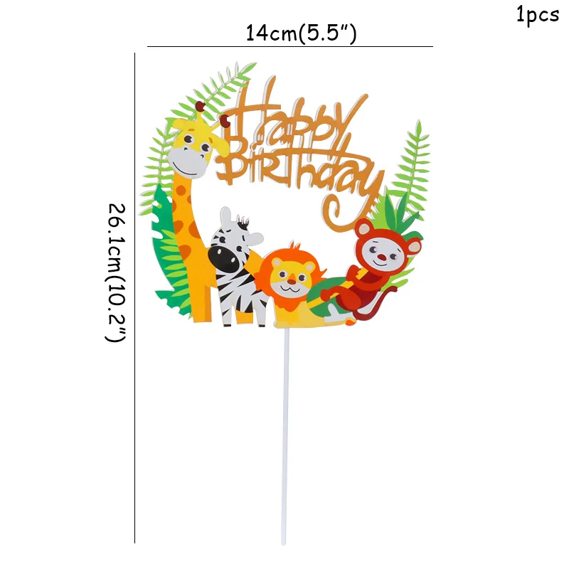 Jungle Birthday Party Disposable Tableware Jungle Animal Disposable Plates Cups Napkins Safari Decoration Baby Shower Supplies - Цвет: 1pcs cake topper