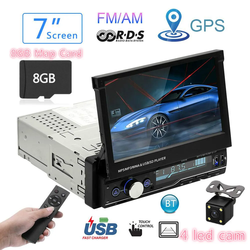 Автомагнитола Mp5 Плеер MP3 Авторадио Bluetooth RDS " 1 Din gps аудио стерео Авто складной экран FM/AM Зеркало Ссылка - Цвет: map-4ledcam