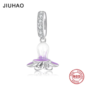 

New 925 Sterling Silver white purple morning glory fine Pendants beads Fit Original Designer Charm Bracelet Jewelry making