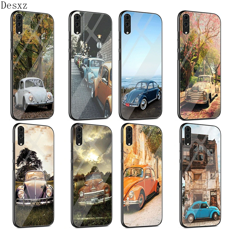 

Glass Case For Huawei P30 P20 P10 Y9 Y6 Mate 20 Pro Lite P Smart Honor 7A 8X 9 10 Cover Vintage VW Beetle FOR Coque