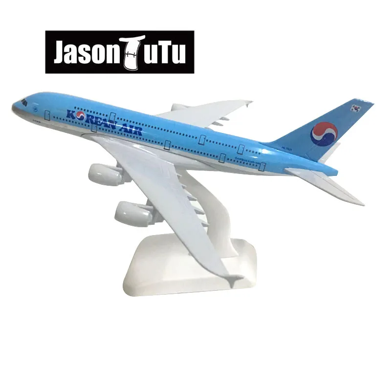 JASON TUTU 20cm Korean Air Airbus A380 Airplane Model Plane Model Aircraft Diecast Metal 1/300 Scale Planes Factory Wholesale