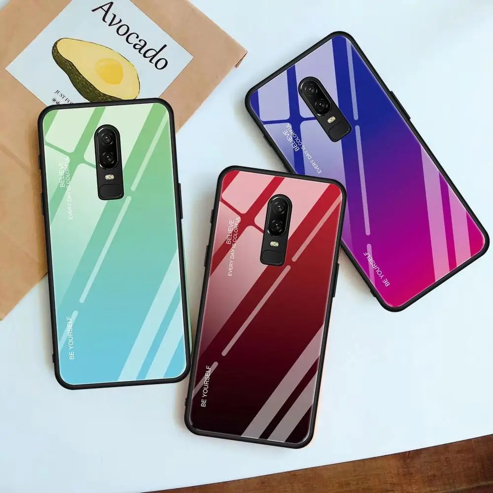 Стеклянный чехол с градиентными цветами для Oneplus 7T 7 Pro 6 6T противоударный защитный