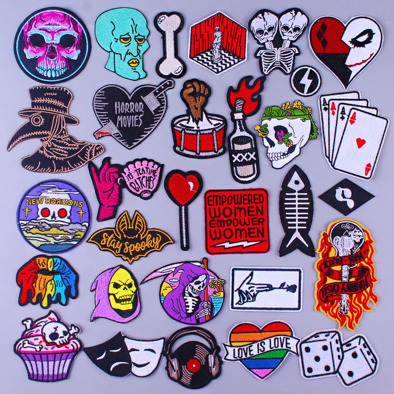 

Punk Skull Patch On Clothes Embroidered Patches For Clothing Rock Stripe Patch Iron On Patches For Clothes Applique Stickers DIY