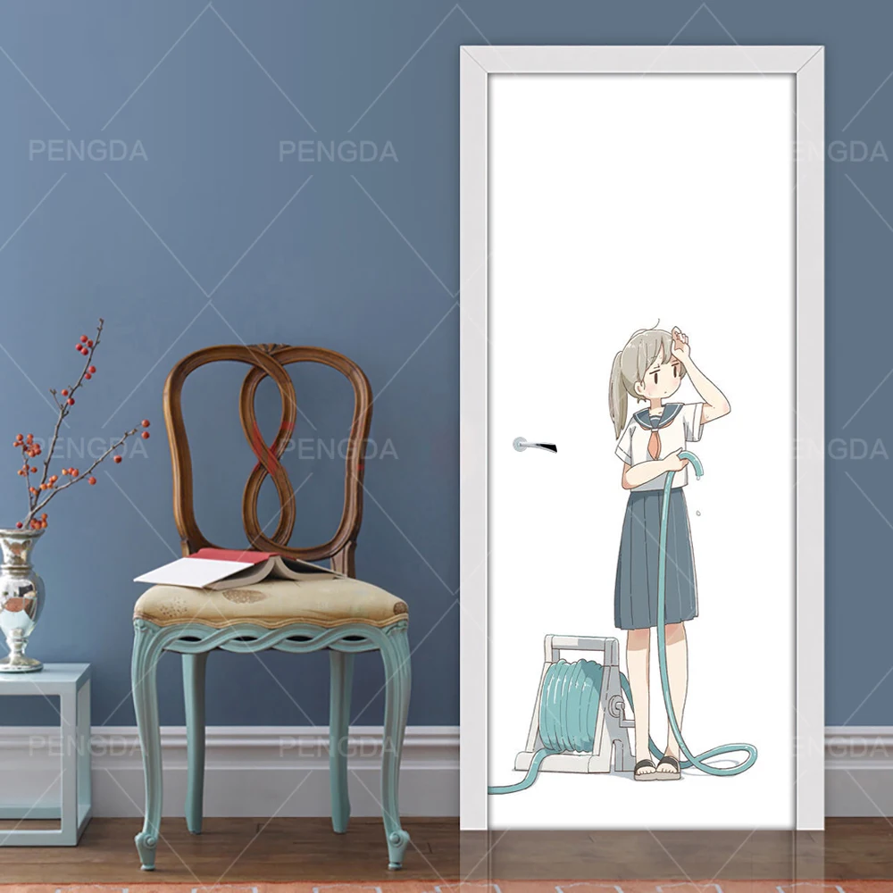Наклейка на дверь DIY самоклеющиеся наклейки ПВХ мультфильм девушка домашний декор для детской комнаты обновление печать искусство картина водонепроницаемые обои